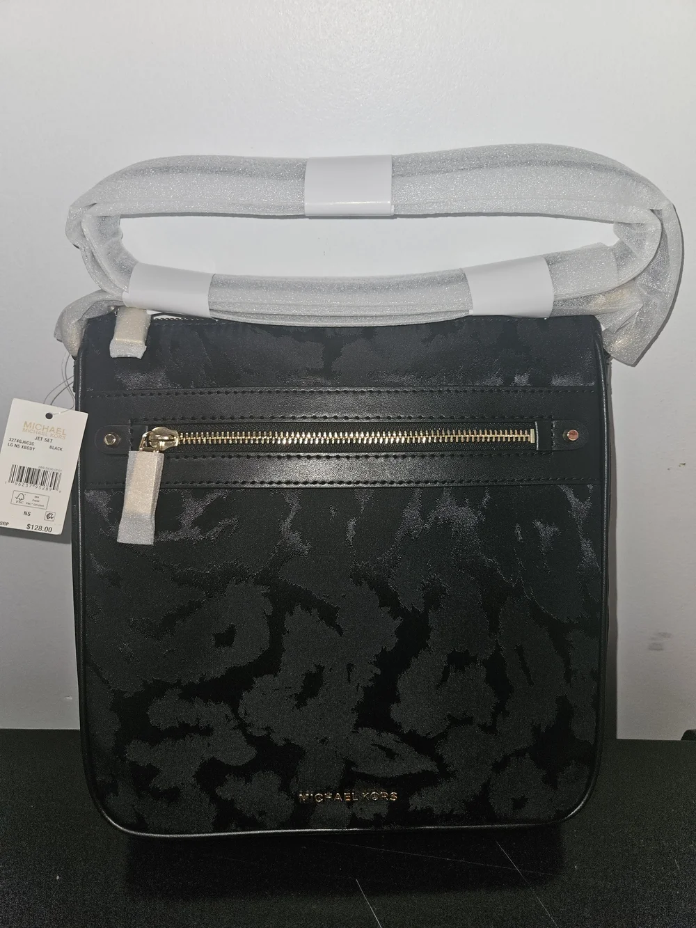 Michael Kors Black Crossbody Bag with Camouflage Jacquard